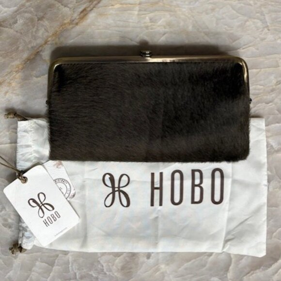 Hobo Lauren Leather & Calf Hair Clutch Wallet w/Dust Bag Brown Rare HTF - Picture 1 of 13